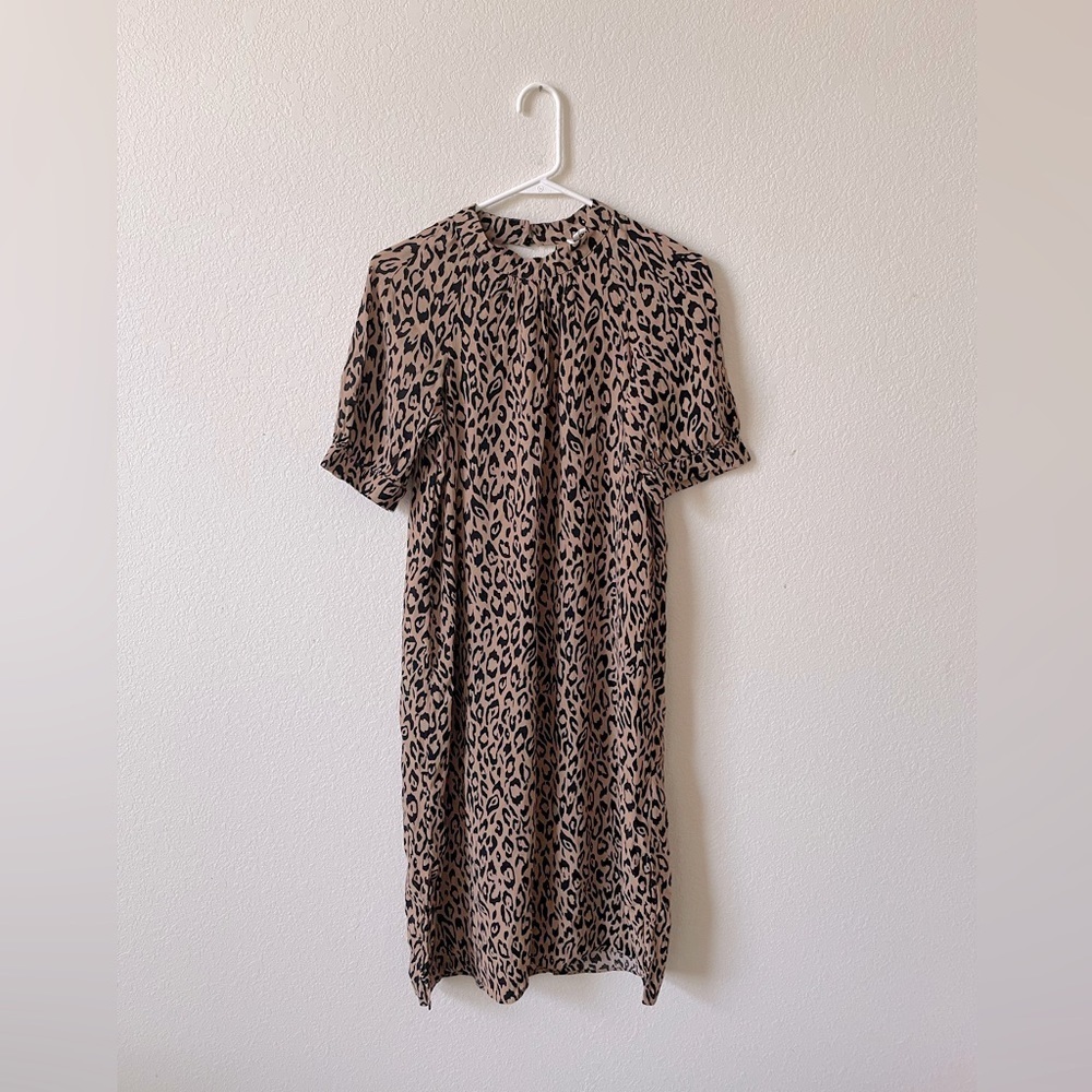 Anthropologie MacKenzie Sheath leopard animal dress short sleeve